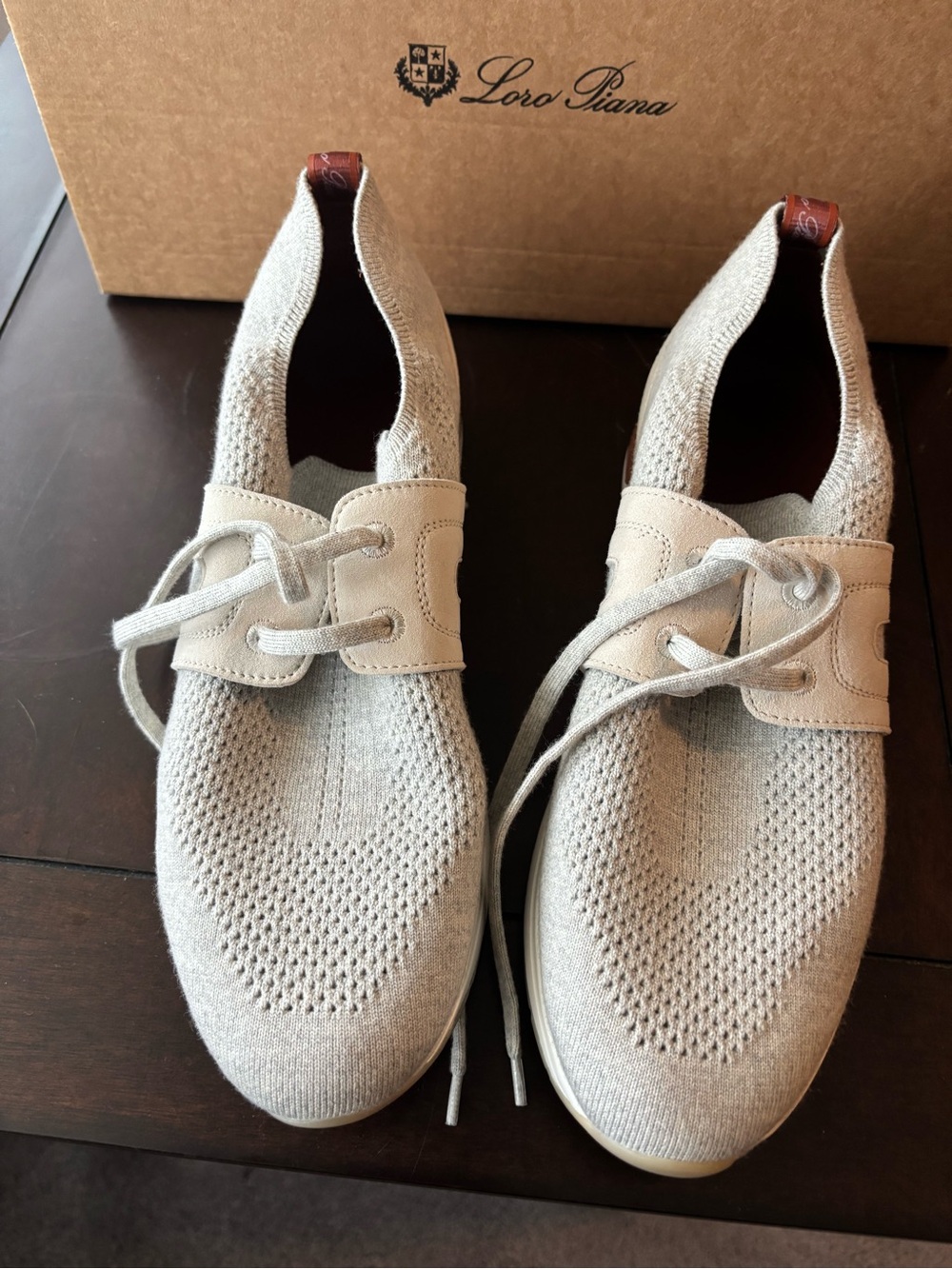 Loro Piana women's Knit Lace-Up Sneakers in Light Beige - Picture 4 of 5